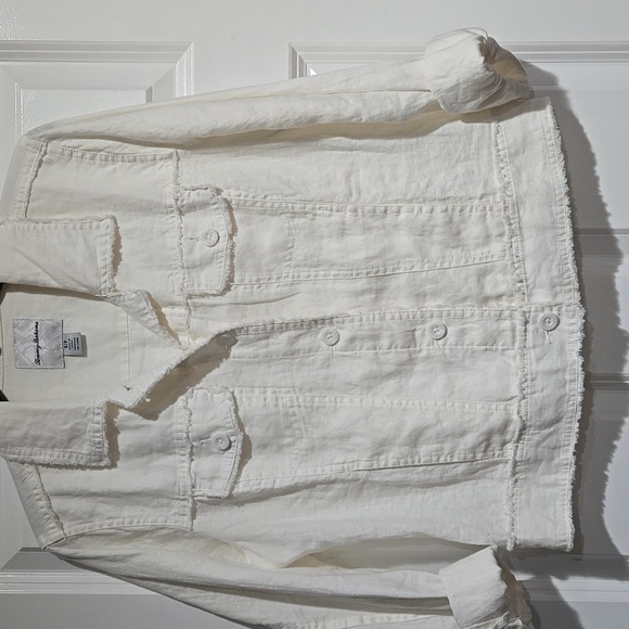 TOMMY BAHAMA WOMEN'S TWO PALMS RAW EDGE 100% LINEN JACKET SMALL WHITE - Picture 9 of 14
